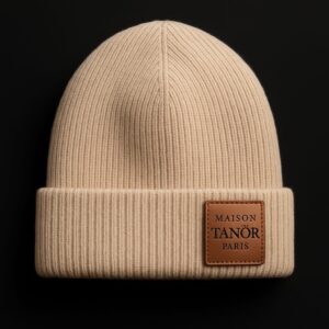 Unisex Winter Beanie – MAISON TANÖR PARIS – Embossed Leather Patch