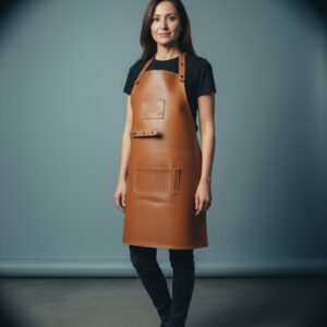 femme qui porte un tablier cuir maison tanör paris