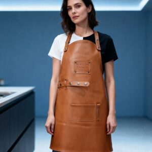 femme qui porte un tablier cuir maison tanör paris 2