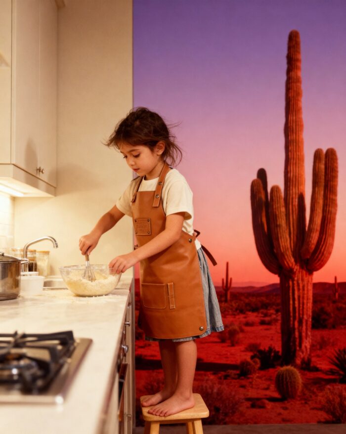 petite fille cuisine avec tablier cuir maison tanör paris 4