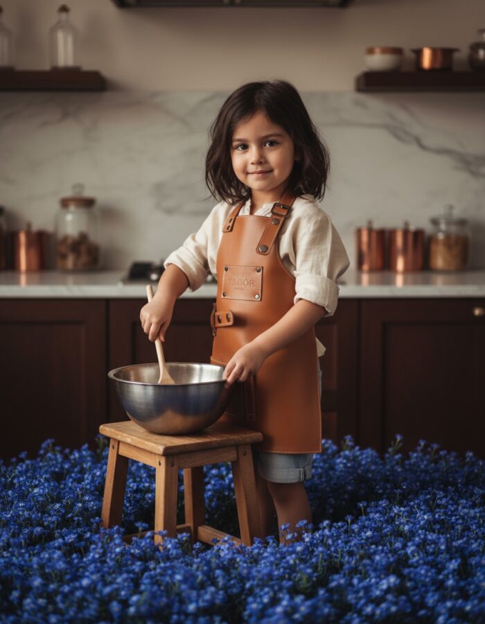 petite fille avec tablier cuir maison tanör paris 2