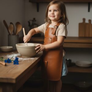 petite fille avec tablier cuir maison tanör paris