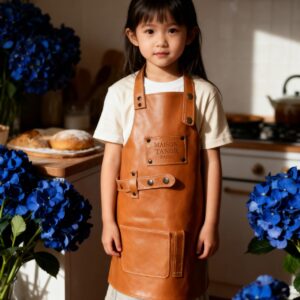 enfant fille avec tablier cuir maison tanör paris