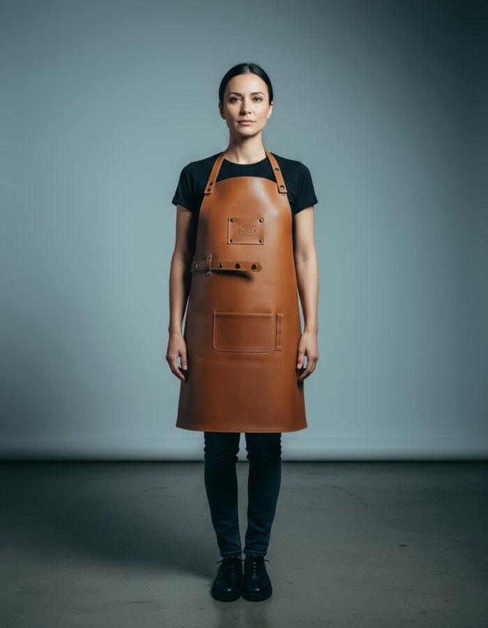 femme qui porte un tablier cuir maison tanör paris 5